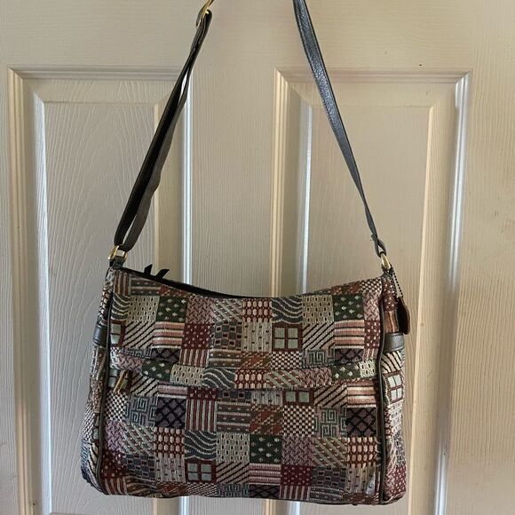 SAS multi color fabric tapestry with gray leather trim adjustable should… - Picture 1 of 14